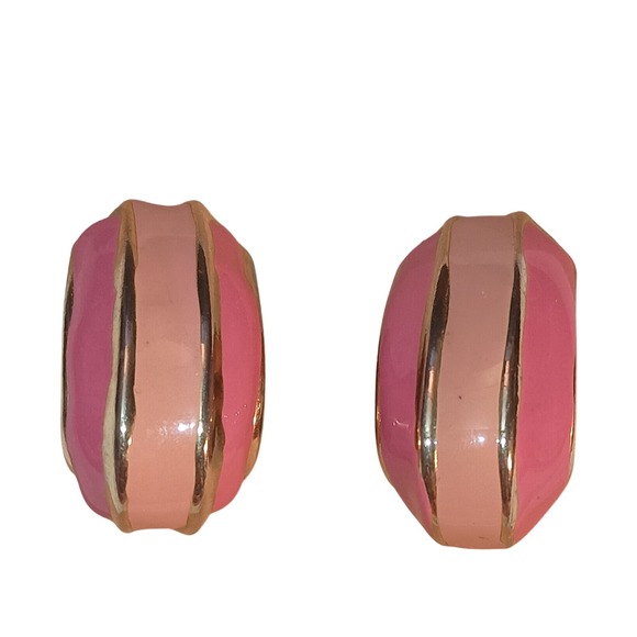80's Enamel Pink on Pink Clip On Earrings Vintage SKUJ101 - Picture 1 of 3